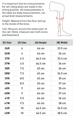 Horze Rover Field Boot -Equestrian Product Store horzesizechart